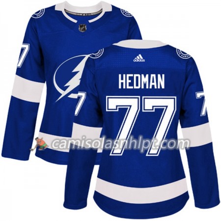Camisola Tampa Bay Lightning Victor Hedman 77 Adidas 2017-2018 Azul Authentic - Mulher